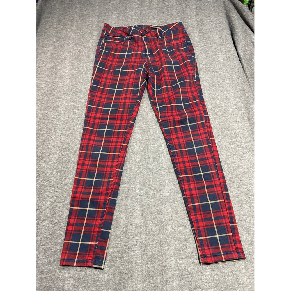 Suko Jeans Plaid Skinny Pants Red Navy Blue Tartan Punk Grunge Academia Edgy